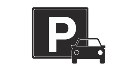 Parking Icon. Vector isolated flat black illustration of a parking sign with a car