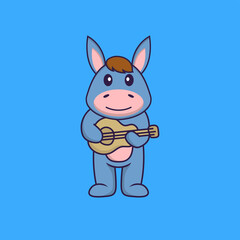 Cute llama playing guitar. Animal cartoon concept isolated. Can used for t-shirt, greeting card, invitation card or mascot. Flat Cartoon Style