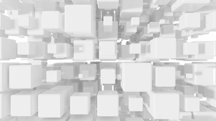 A light abstract background of white cubes stretching into the distance.3d illustration