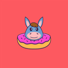 Cute llama with a donut on his neck. Animal cartoon concept isolated. Can used for t-shirt, greeting card, invitation card or mascot. Flat Cartoon Style
