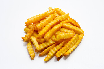 French fries on white background.