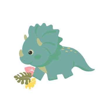 Cute dinosaur in flat cartoon style, vector illustration.