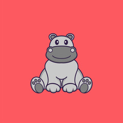 Cute hippopotamus is sitting. Animal cartoon concept isolated. Can used for t-shirt, greeting card, invitation card or mascot. Flat Cartoon Style