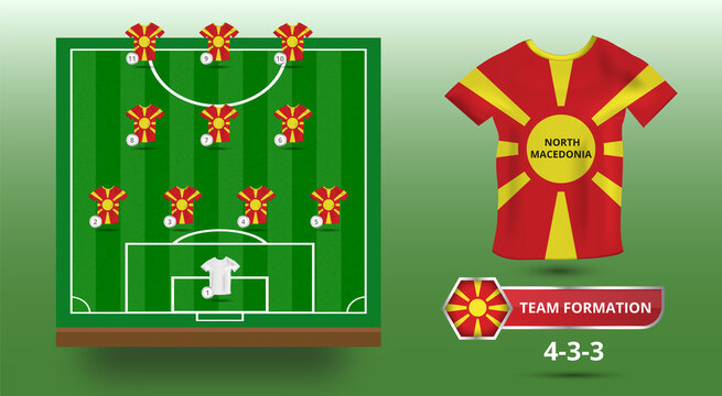 North Macedonia Football team lineup with filed and country Dress vector