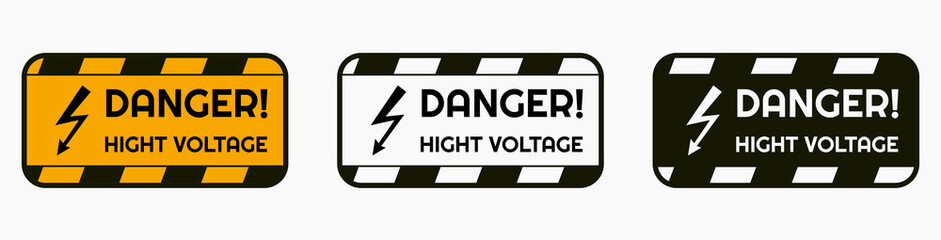 Signs warning of the danger - fire, high voltage, toxic, temperature. Caution Warning Sign Sticker. Editable vector stroke. Set of warning signs for attention and caution. Danger notice vector