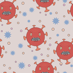 Corona virus vector pattern. Cartoon character monster.