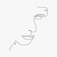 Beautyfull girl face. Attractive young woman portrait female beauty concept. Continuous one line drawing. Black and white vector illustration