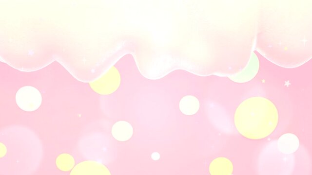 Looped soft pastel pink circles pattern background with melting cream, glowing lights and magic sparkles animation.