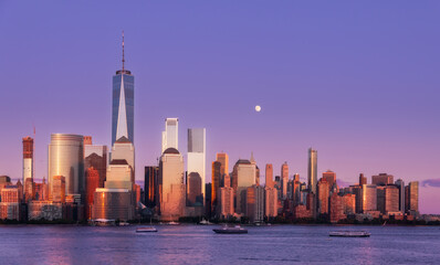 Full Moon Rising Over Lower Manhattan at Sunset