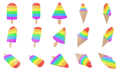 Colection of Popsicle Pride Rainbow Flag 3d illustrations
