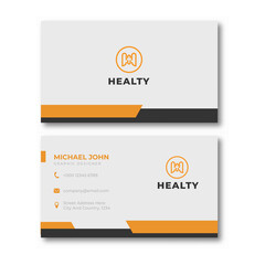 Business card orange and black print template design. color and simple clean layout.
