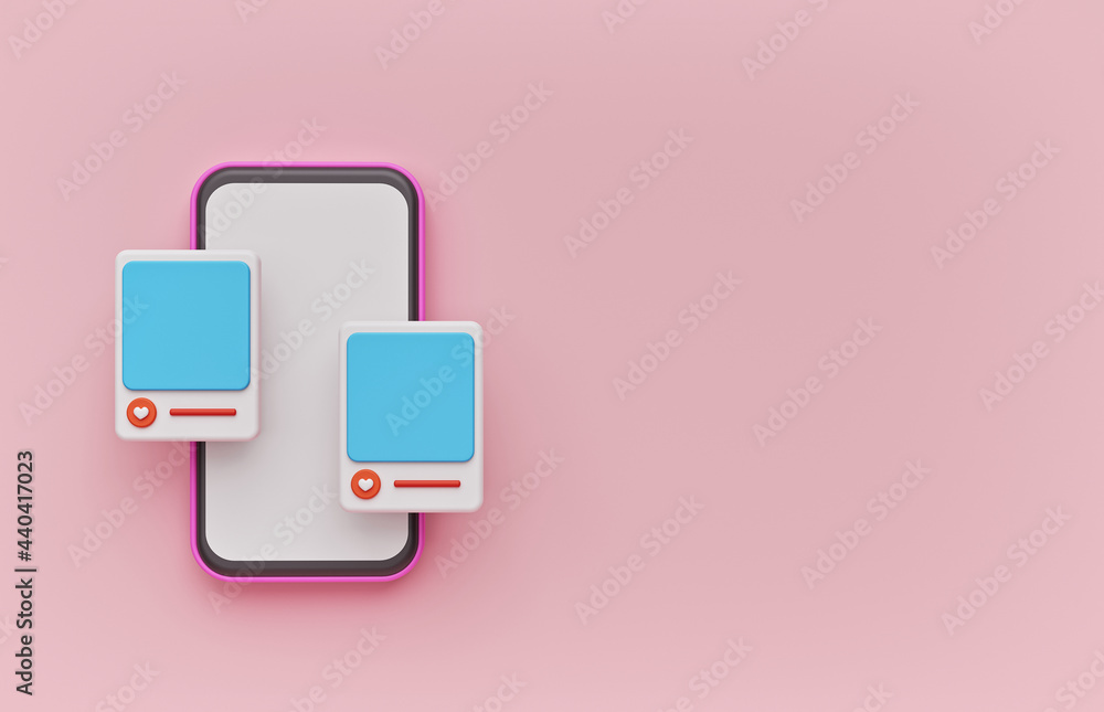 Poster smartphone and social media post photo frames. minimal design with copy space. 3d rendering