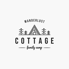 Cottage line art logo emblem vector illustration design. cottage logo concept