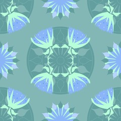 Fototapeta premium Beautiful Purple And Green Repeating Abstract Floral Repeat Pattern With Geometric Shapes