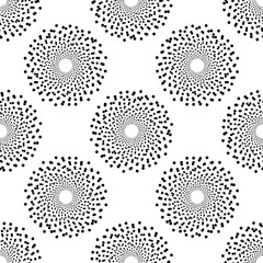 Screen printing seamless pattern. Radiant abstract vortex. Circular pattern. Pop art round halftone. Whirligig, eyeball. Dotted print.