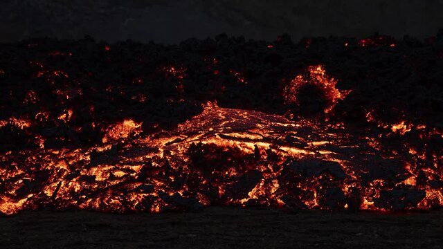 Advancing lava time lapse at dusk Iceland