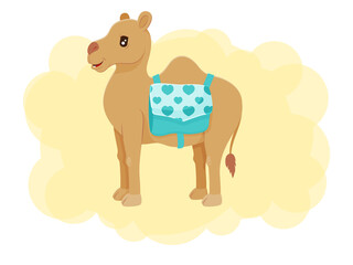 Obraz na płótnie Canvas Cute camel with a bag. Kawaii character. Vector children illustration. Cartoon style.