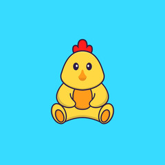 Cute chicken is sitting. Animal cartoon concept isolated. Can used for t-shirt, greeting card, invitation card or mascot. Flat Cartoon Style