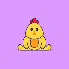 Cute chicken is sitting. Animal cartoon concept isolated. Can used for t-shirt, greeting card, invitation card or mascot. Flat Cartoon Style