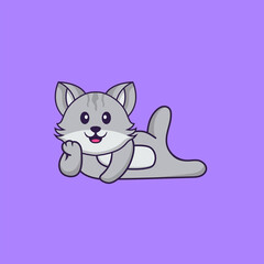 Cute cat lying down. Animal cartoon concept isolated. Can used for t-shirt, greeting card, invitation card or mascot. Flat Cartoon Style