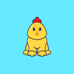 Cute chicken is sitting. Animal cartoon concept isolated. Can used for t-shirt, greeting card, invitation card or mascot. Flat Cartoon Style