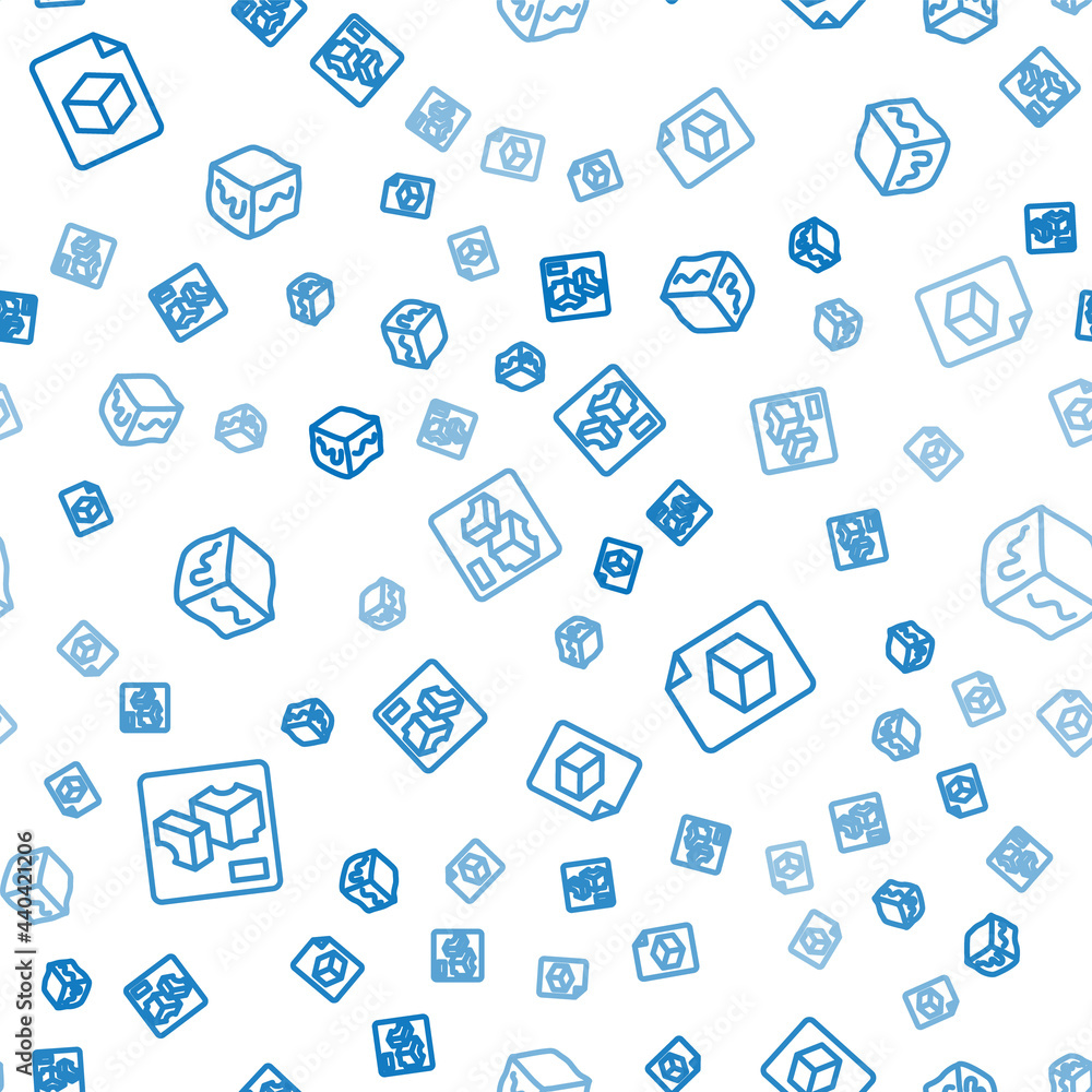Poster set line 3d printer, isometric cube file and on seamless pattern. vector