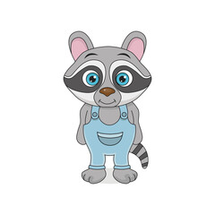 Cute raccoon on a white background.