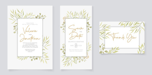 Fototapeta na wymiar Wedding invitation design with leaf ornament background