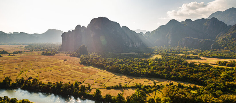 Aerial view of Vang Vieng, Laos