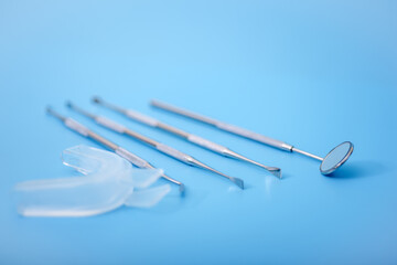 Set of Dentist's medical equipment tools. Stainless steel dental equipment