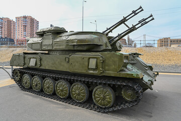 Fototapeta na wymiar Military equipment on the streets of Volgograd.