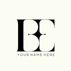 BE monogram logo.Typographic signature icon.Serif letter b and letter e.Lettering sign isolated on light background.Uppercase alphabet initials.Elegant, luxury, beauty, fashion style.