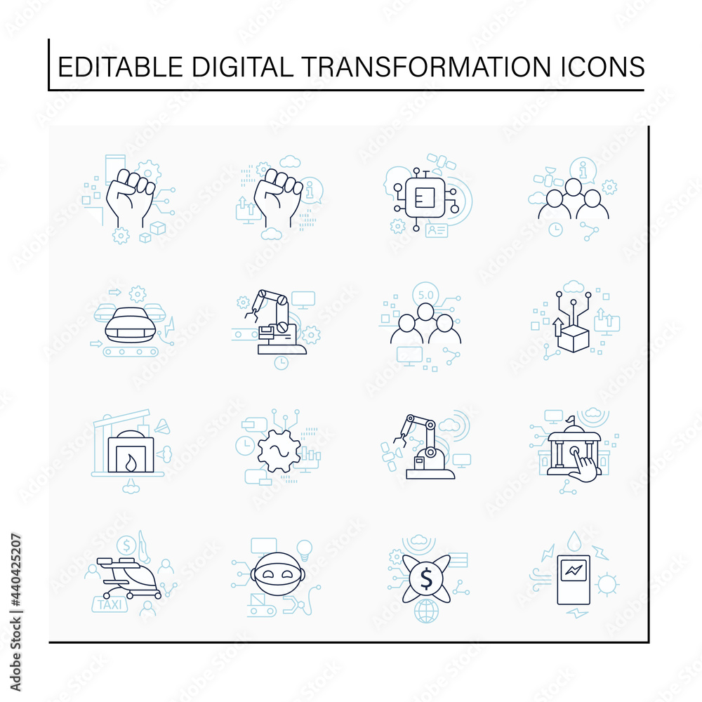 Aufkleber digital transformation line icons set. modern technologies. digitalization. future. digital revoluti