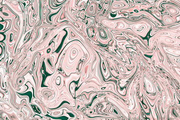 Psychedelic ink bubbles background with mixed pink and dark green paints. Conceptual fluid with acrylic painting in chaotic and grotesk mood. Marble with old psychedelic pattern, texture 60’s concept - obrazy, fototapety, plakaty