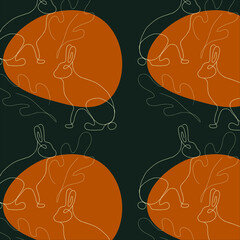 pattern with rabbits and leaves