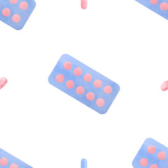 Watercolor seamless pattern tablet health medical cliparts, healthcare clipart, medical illustration, doctor cliparts, quarantine clipart