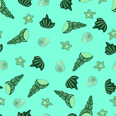 vector seamless pattern seashells and starfish monochrome isolated inhabitants of the seas and oceans underwater world
