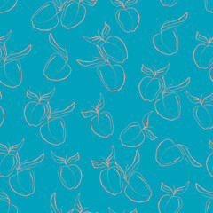 contour peaches nectarines with leaves fruits isolated print hand illustration vector seamless pattern