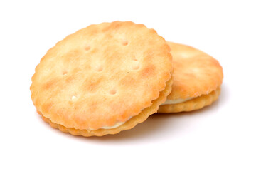 vanilla sandwich cookies on white background