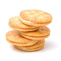 vanilla sandwich cookies on white background
