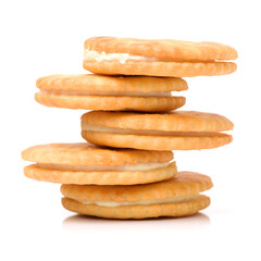 vanilla sandwich cookies on white background