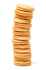vanilla sandwich cookies on white background