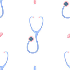 Watercolor seamless pattern stethoscope health medical cliparts, healthcare clipart, medical illustration, doctor cliparts, quarantine clipart