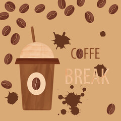Coffee cup, coffee grains, breakfast concept. Coffe break