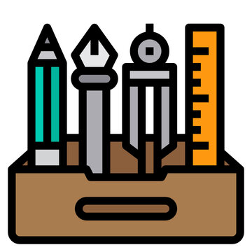 school supplies in brown box clip art preview