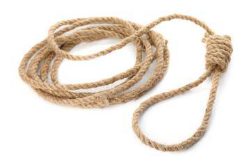 Rope noose with knot on white background