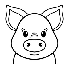 vector pig head, line drawing. Funny piggy face