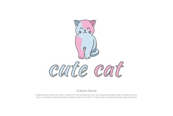 Cute Smile Cat Kitty Mascot Carton Character Logo Design Vector