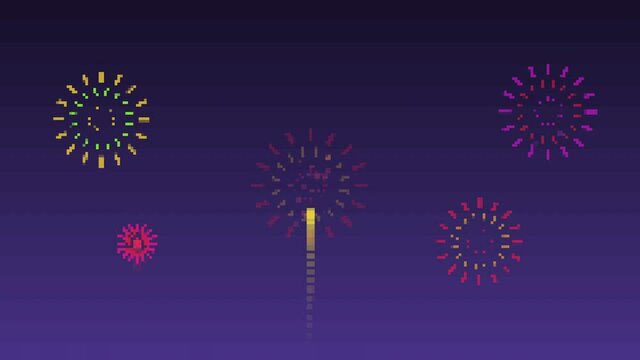 シンプルでかわいい8bitゲーム風の花火のアニメーション