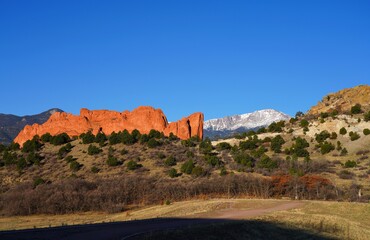 Red rock formations in the Garden of the Gods park in Colorado Springs, Colorado, United States
